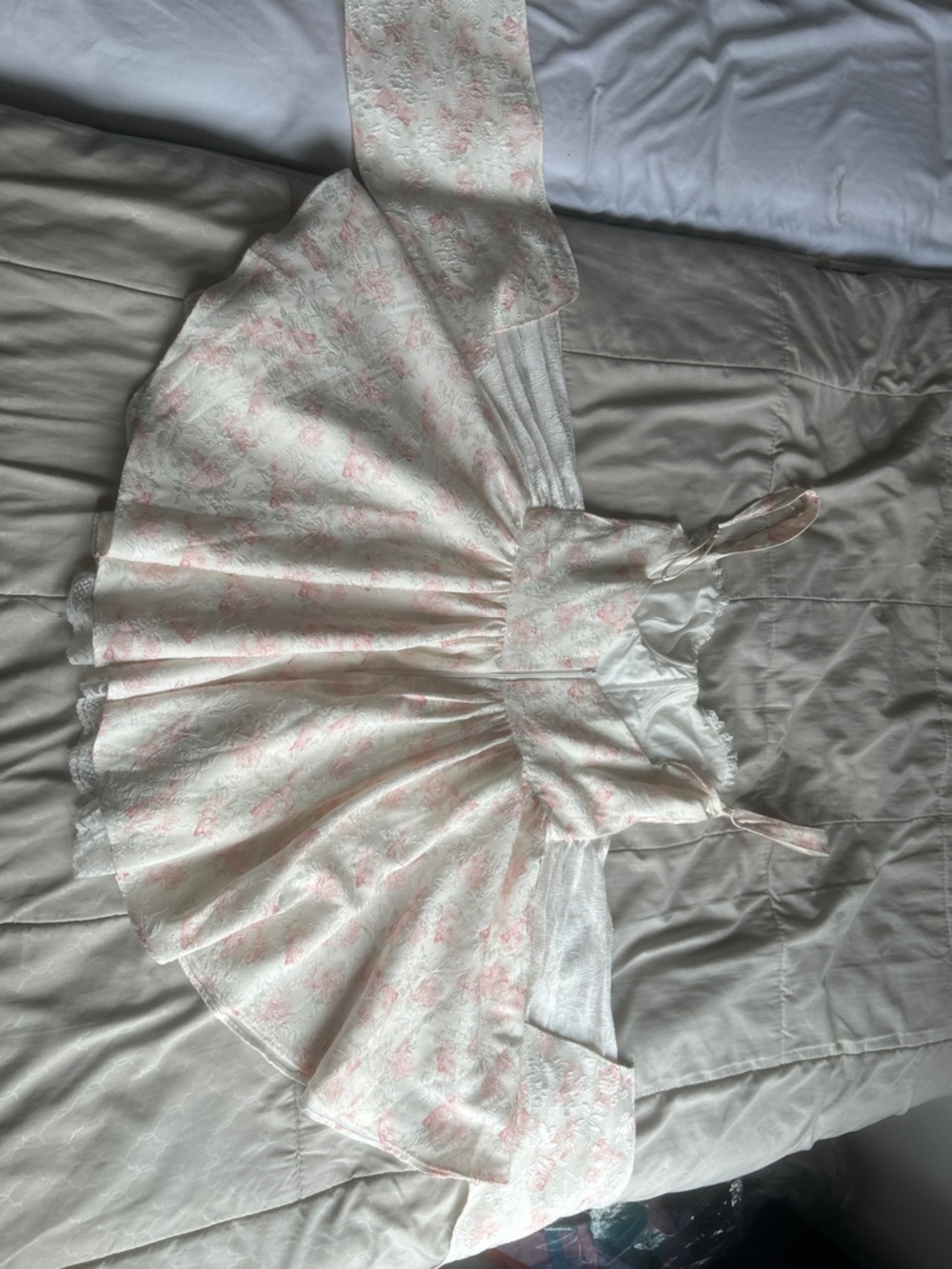 Floral Embroidered Mini Dress in Soft Pink and Cream - Picture 2 of 3
